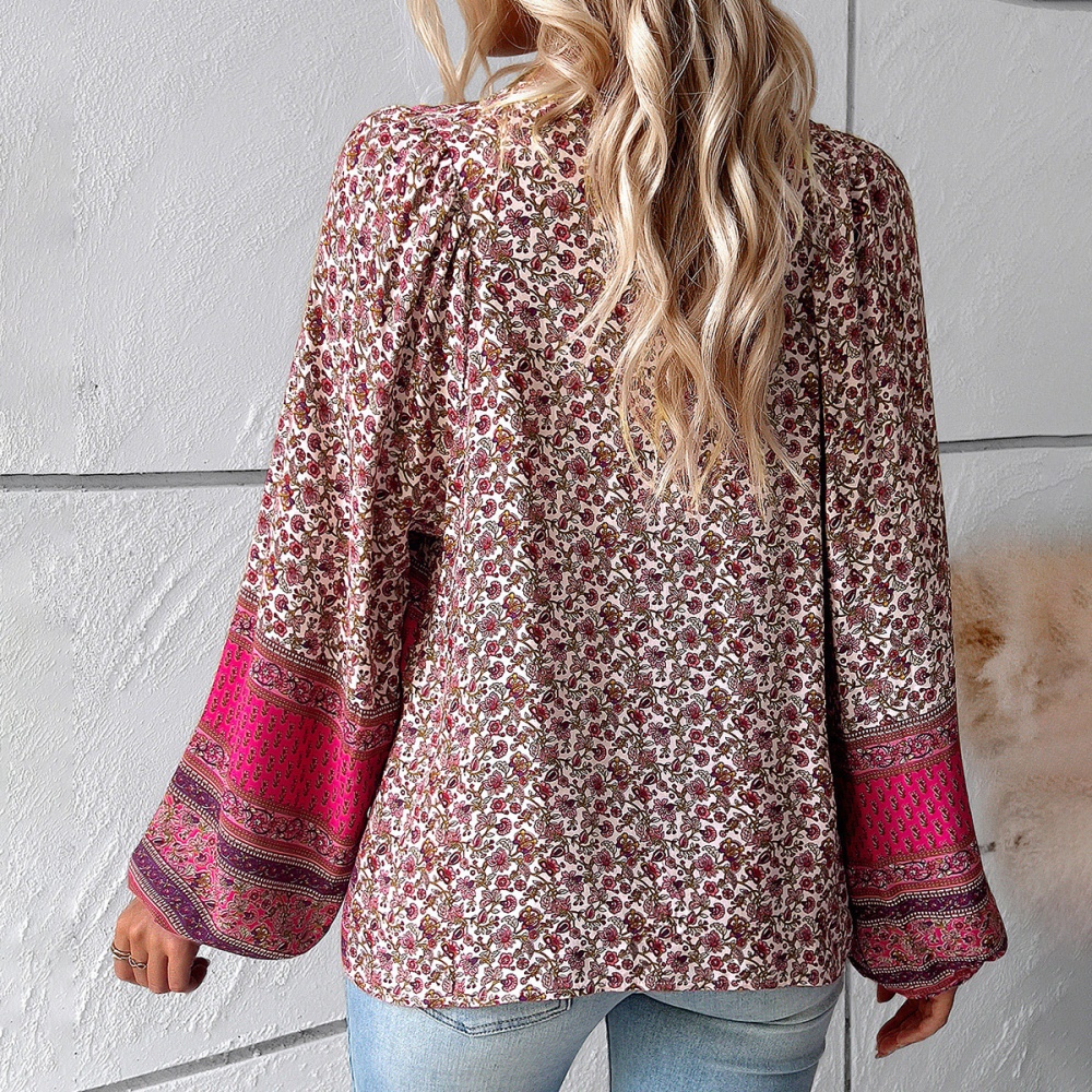 Printing autumn and winter V-neck Casual long sleeve tops for women