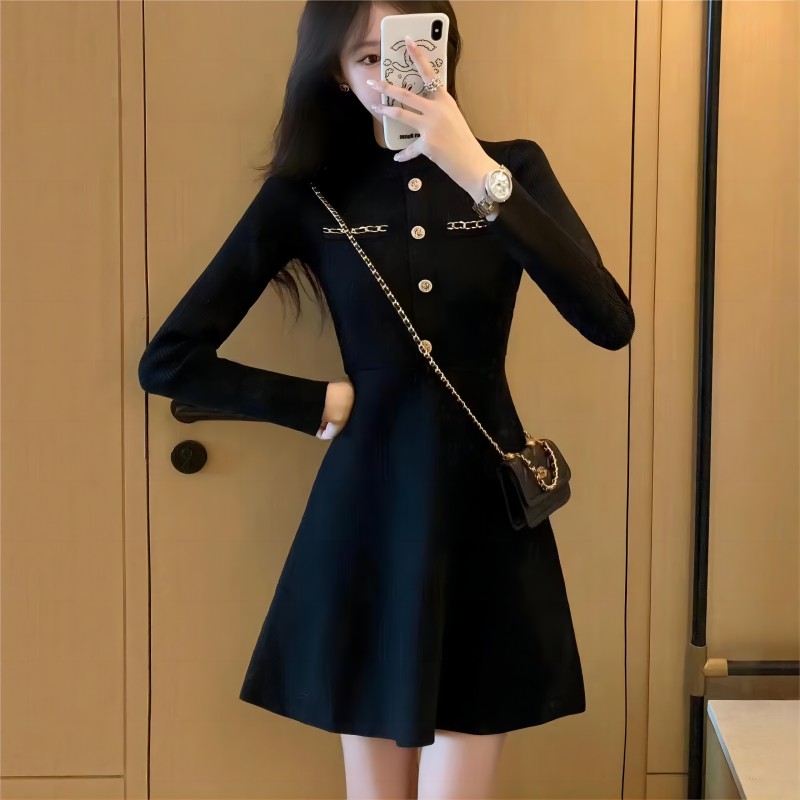 Knitted chanelstyle A-line pure lady dress