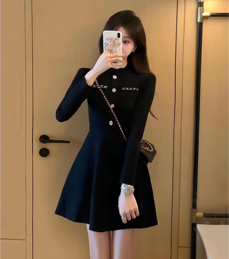 Knitted chanelstyle A-line pure lady dress