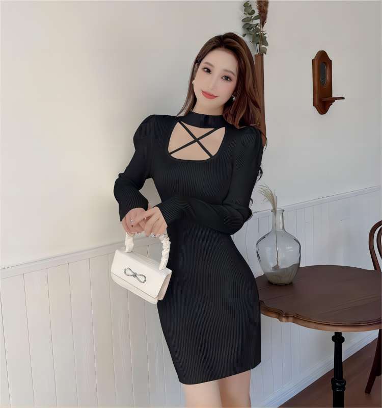 Inside the ride knitted slim pinched waist dress