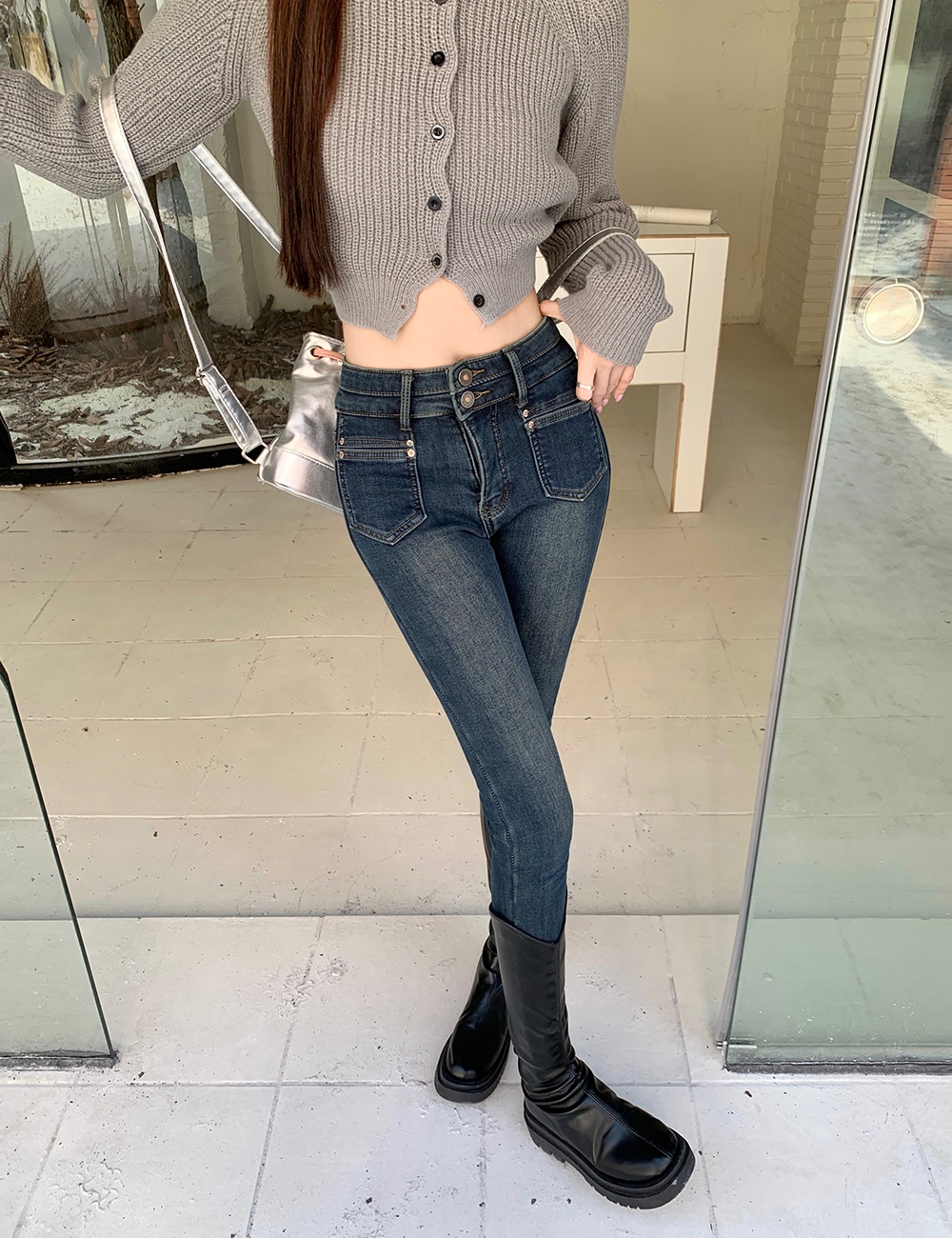 High waist retro elasticity American style jeans for women