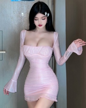 Long sleeve wrapped chest spicegirl nightclub sexy dress for women