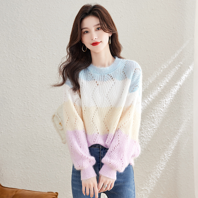 Lazy knitted gradient tops rainbow autumn and winter sweater