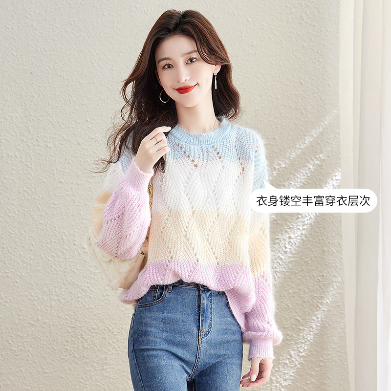 Lazy knitted gradient tops rainbow autumn and winter sweater