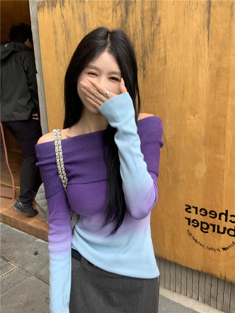 Long sleeve strapless sweater gradient tops for women