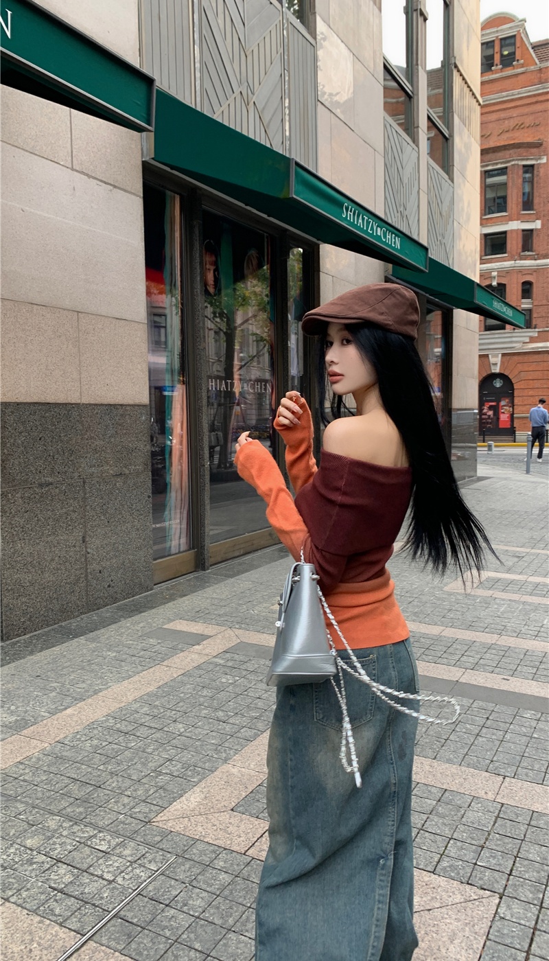 Long sleeve strapless sweater gradient tops for women