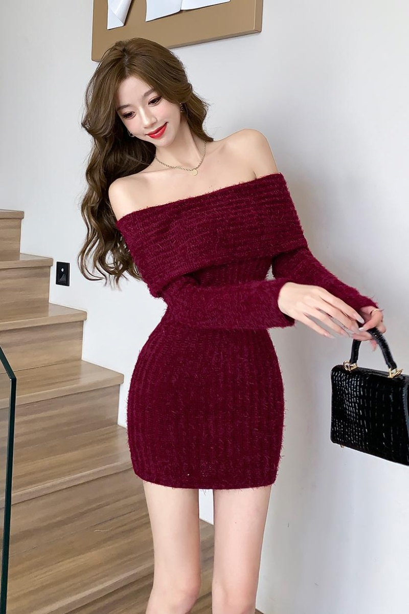 Spicegirl lapel sweater dress flat shoulder dress