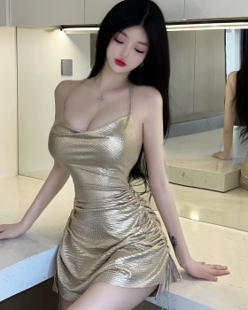 Sling spicegirl formal dress gold dress for women