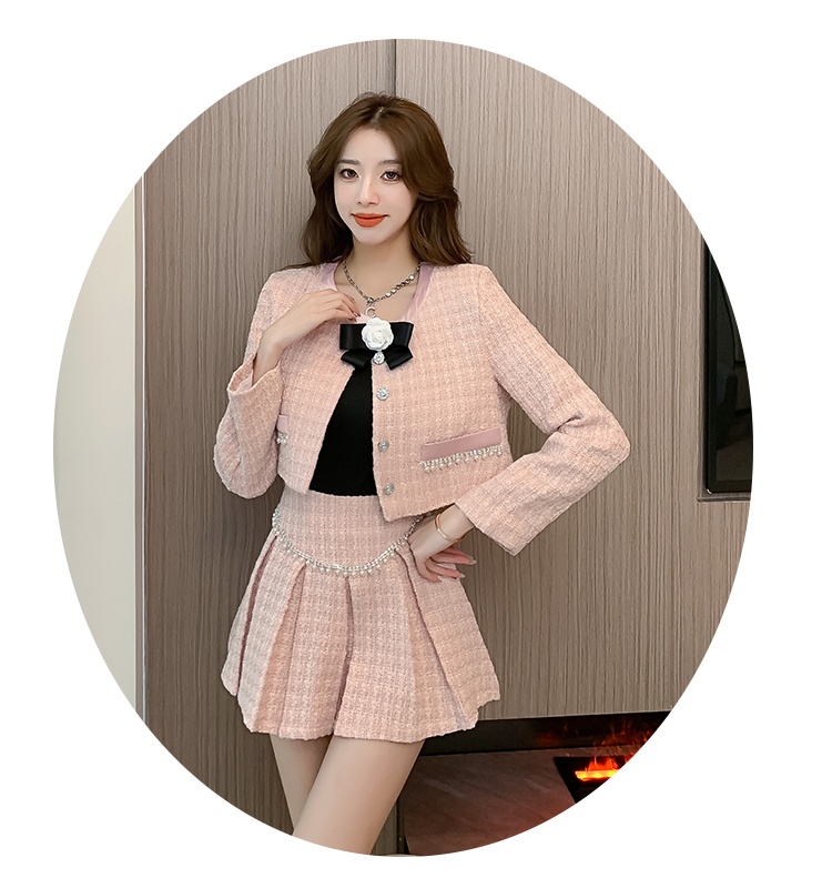 Autumn and winter pleated coat fashion short skirt 2pcs set