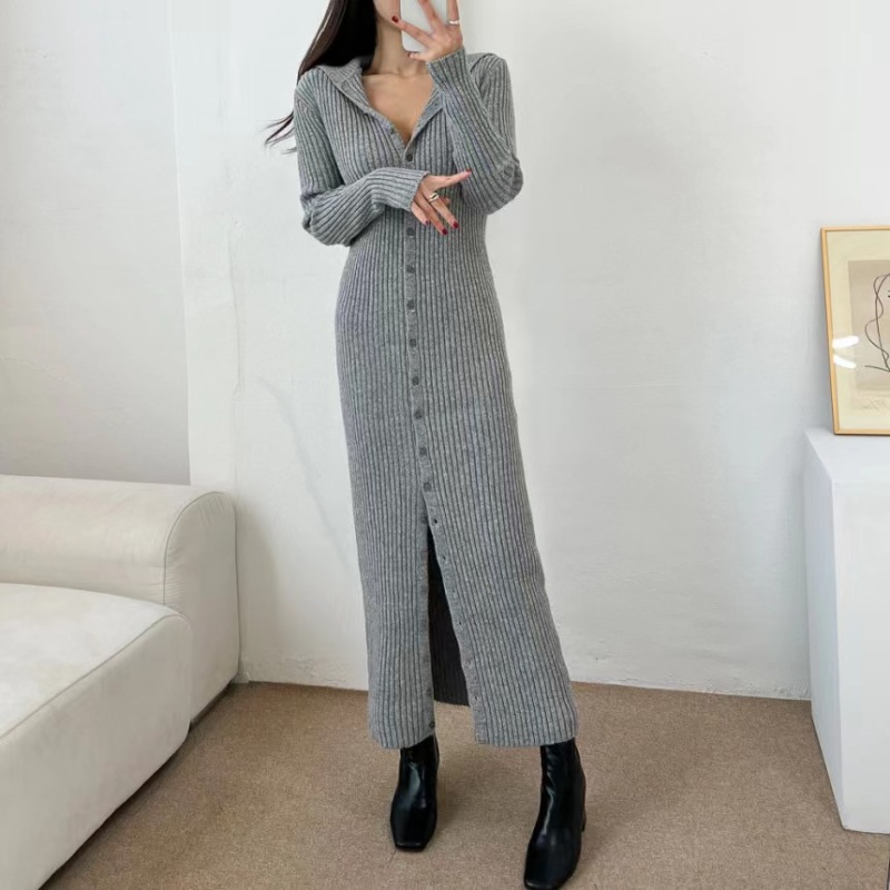 Knitted cardigan autumn and winter long dress