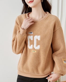 Pullover fleece all-match tops loose thick hoodie