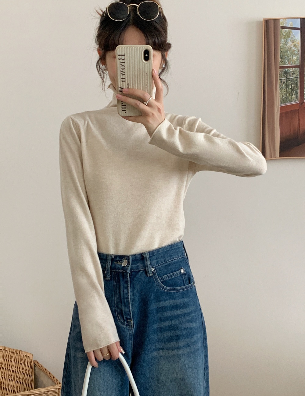 Pure pullover tops long sleeve bottoming shirt