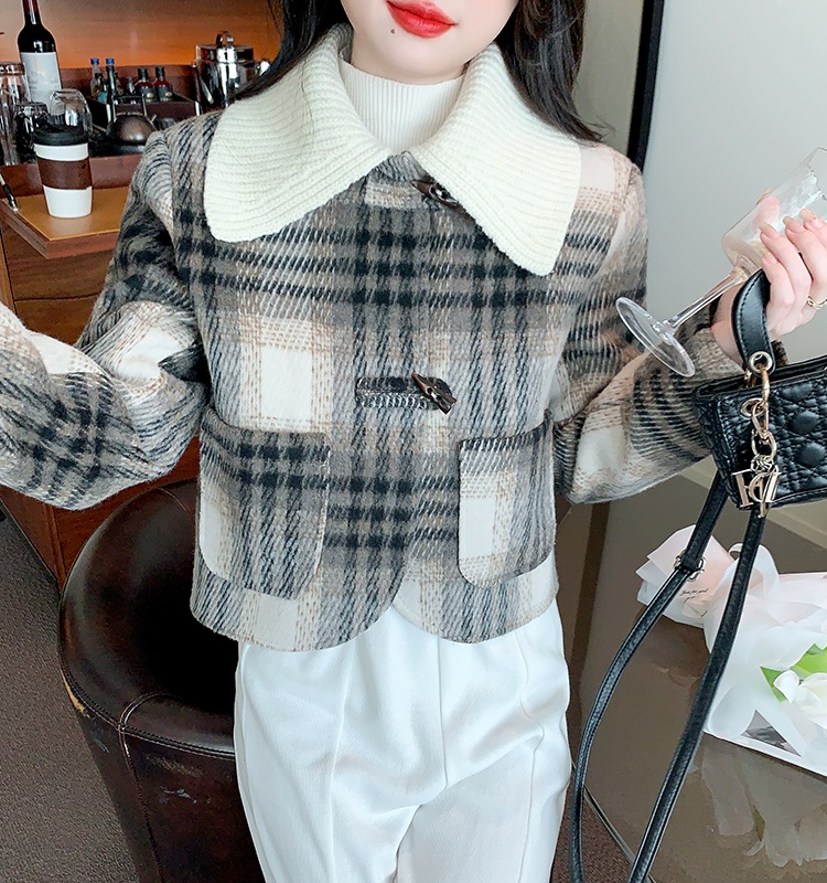 Lined thick slim jacket clip cotton chanelstyle plaid coat