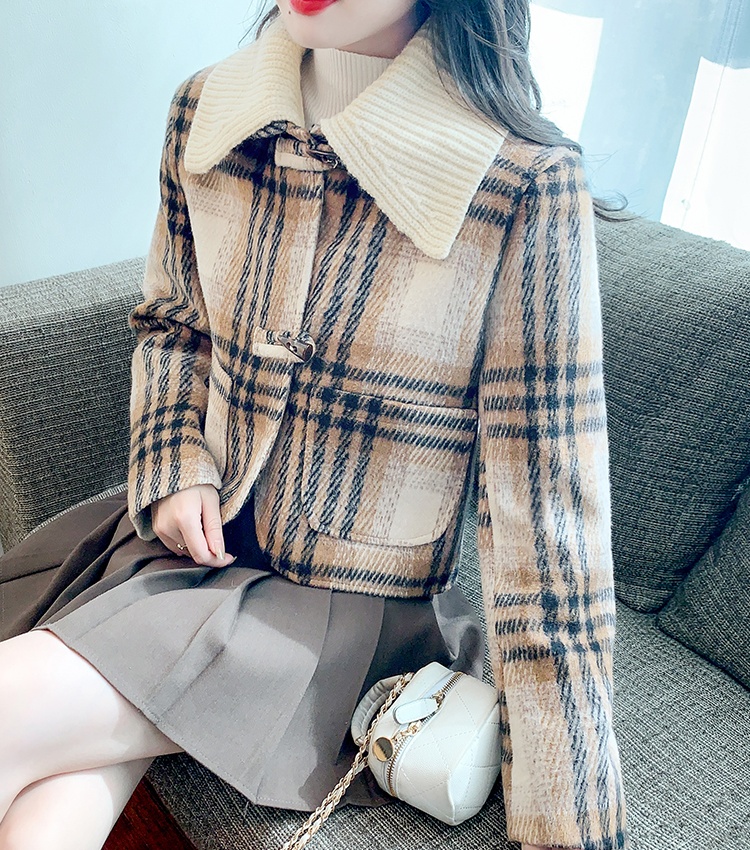 Lined thick slim jacket clip cotton chanelstyle plaid coat