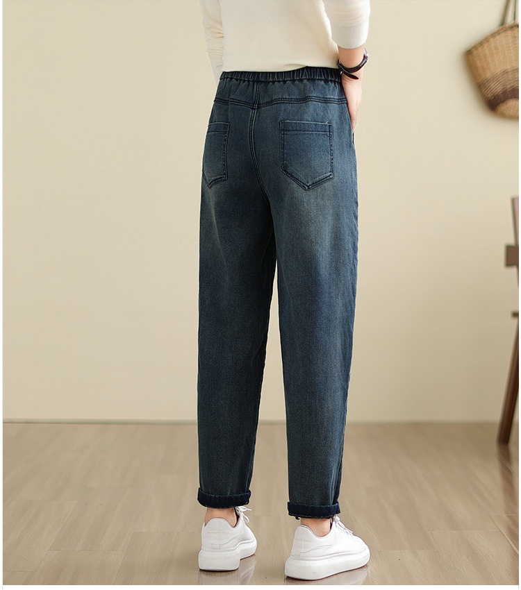 Plus velvet splice harem pants thick jeans for women