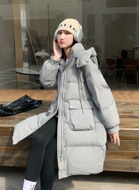 Winter hooded loose white slim velvet jacket down coat