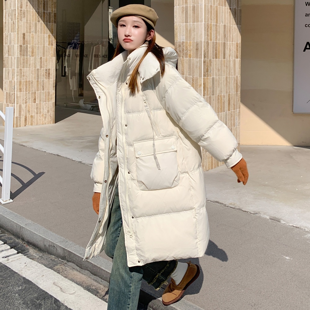 Winter hooded loose white slim velvet jacket down coat