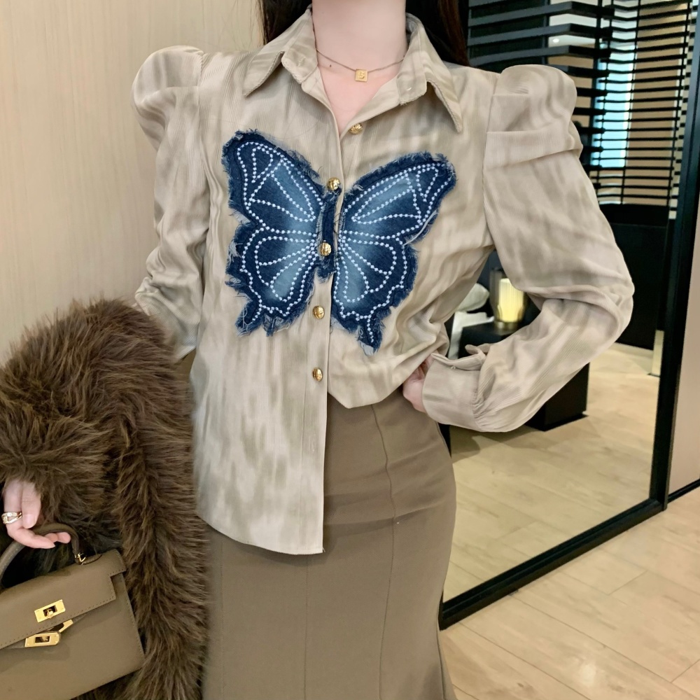 Butterfly skirt denim shirt a set for women