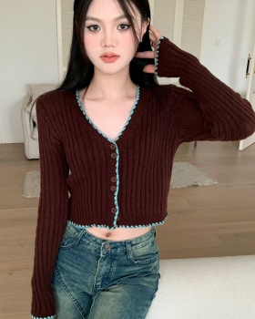 Splice autumn and winter pit stripe knitted short tops