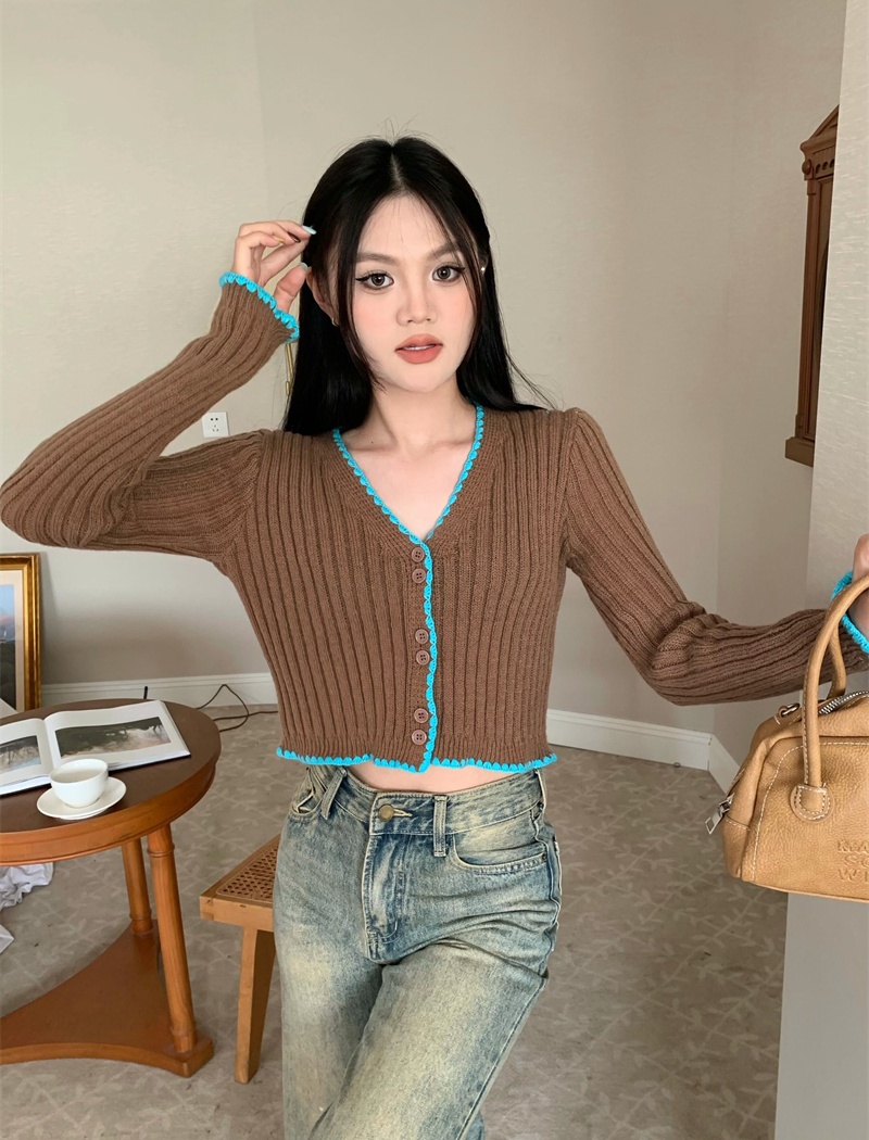 Splice autumn and winter pit stripe knitted short tops