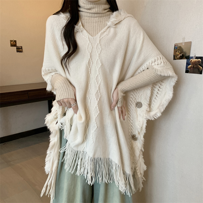 Large yard tassels sweater Bohemian style cloak for women