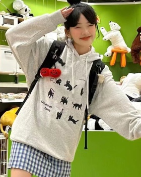 Milk silk hooded complex printing thin cotton hoodie for women