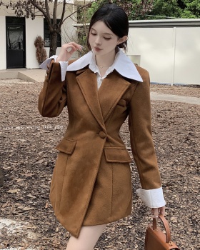 Pinched waist woolen business suit chanelstyle dress