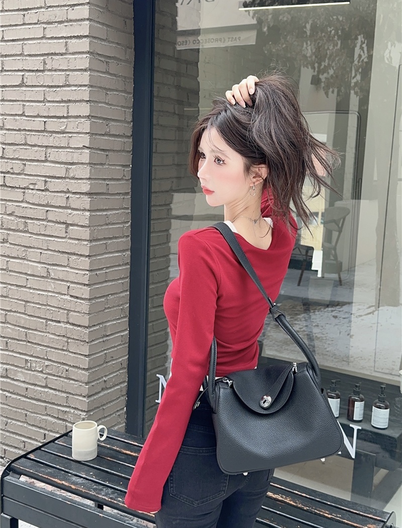 Long sleeve pinched waist autumn and winter round neck tops