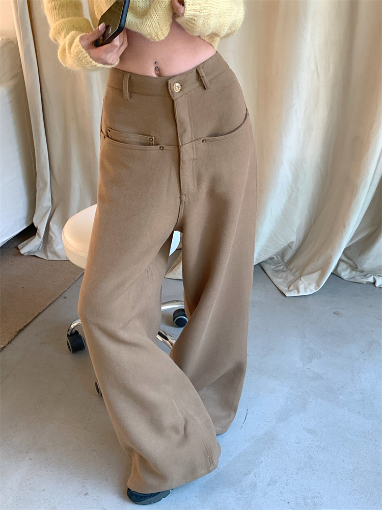 Pocket straight all-match winter loose long pants