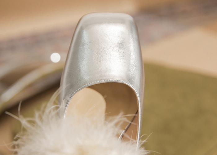 Square head thick high-heeled shoes silver shoes