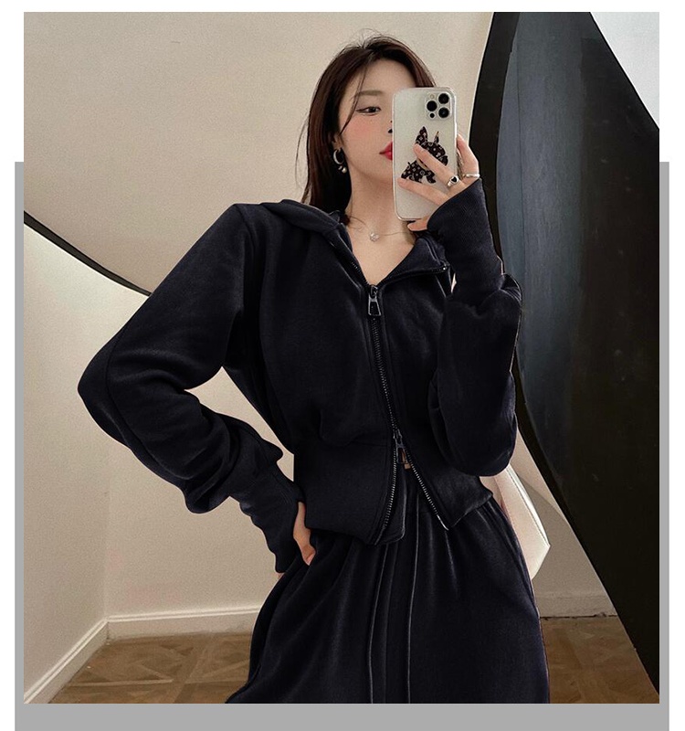 Fashion high waist hoodie Casual coat 2pcs set for women