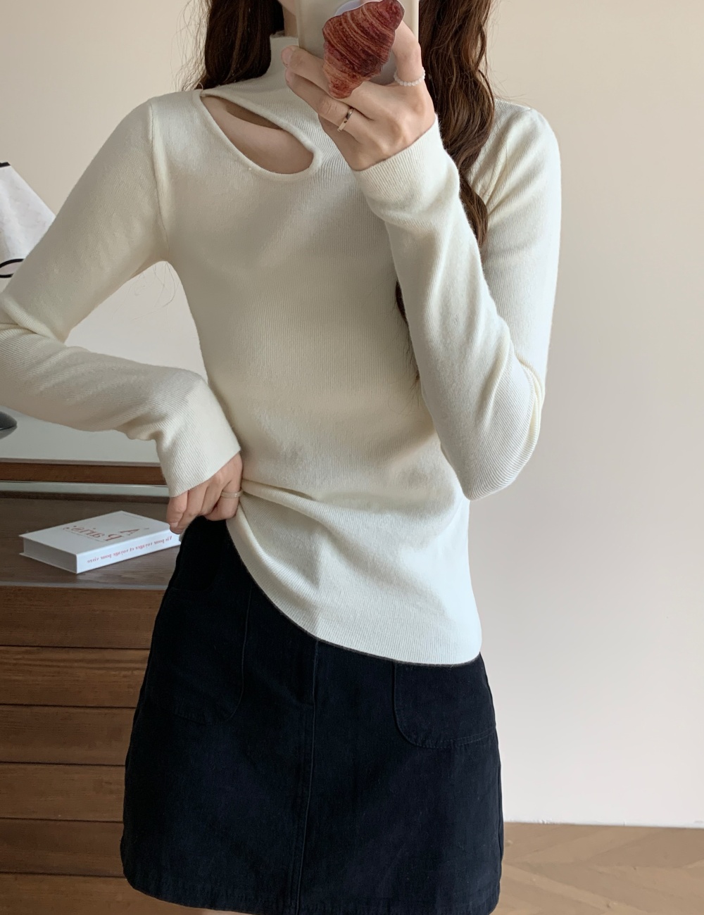 Pure slim tops hollow pullover bottoming shirt for women
