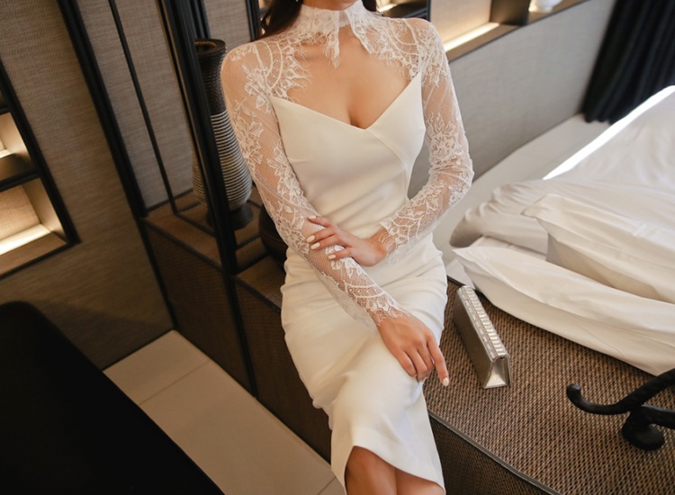 Autumn and winter sexy formal dress lace long dress