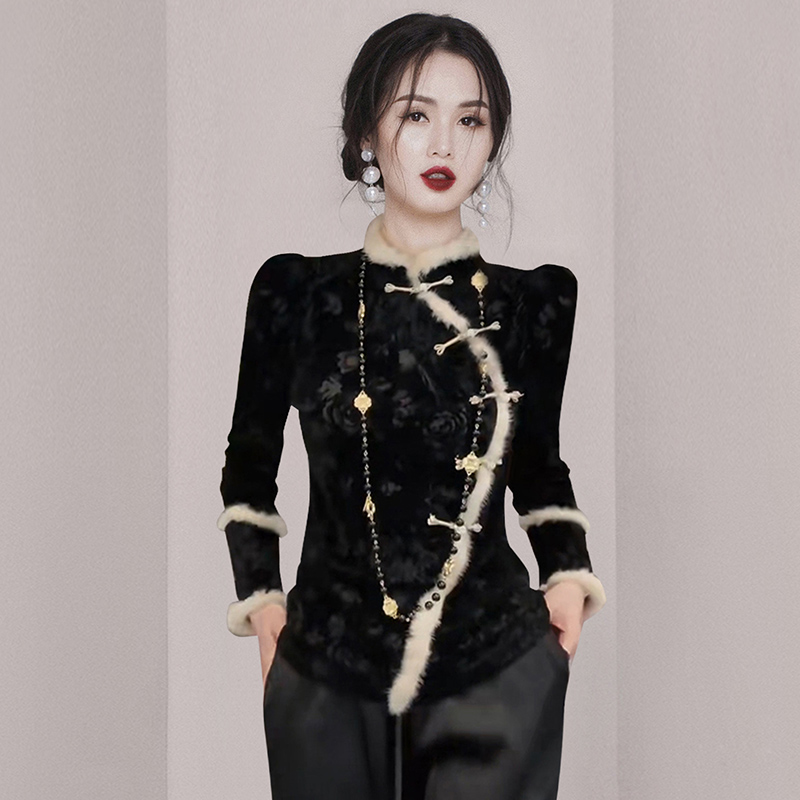 Chinese style black niche chanelstyle unique tops