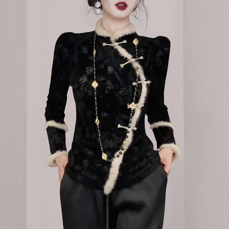 Chinese style black niche chanelstyle unique tops