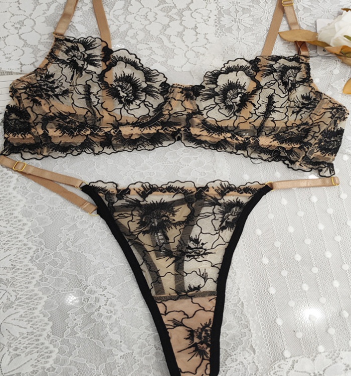 Embroidery sexy Lingerie gather Bra a set for women