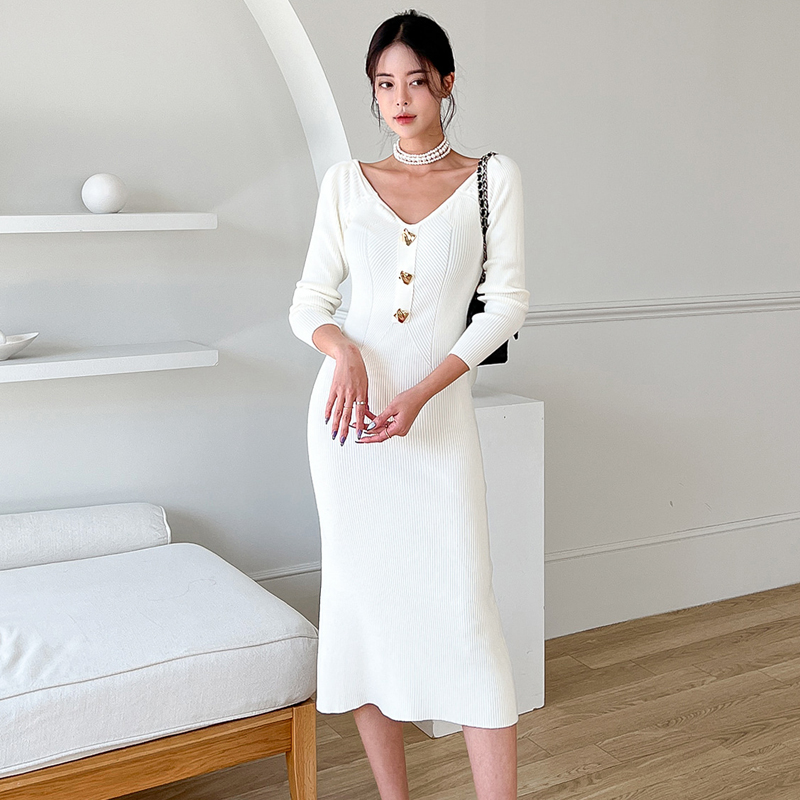 Korean style long dress knitted sweater for women