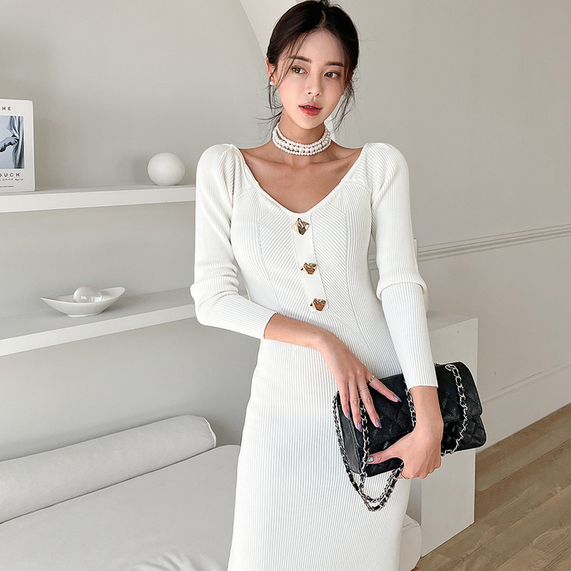Korean style long dress knitted sweater for women