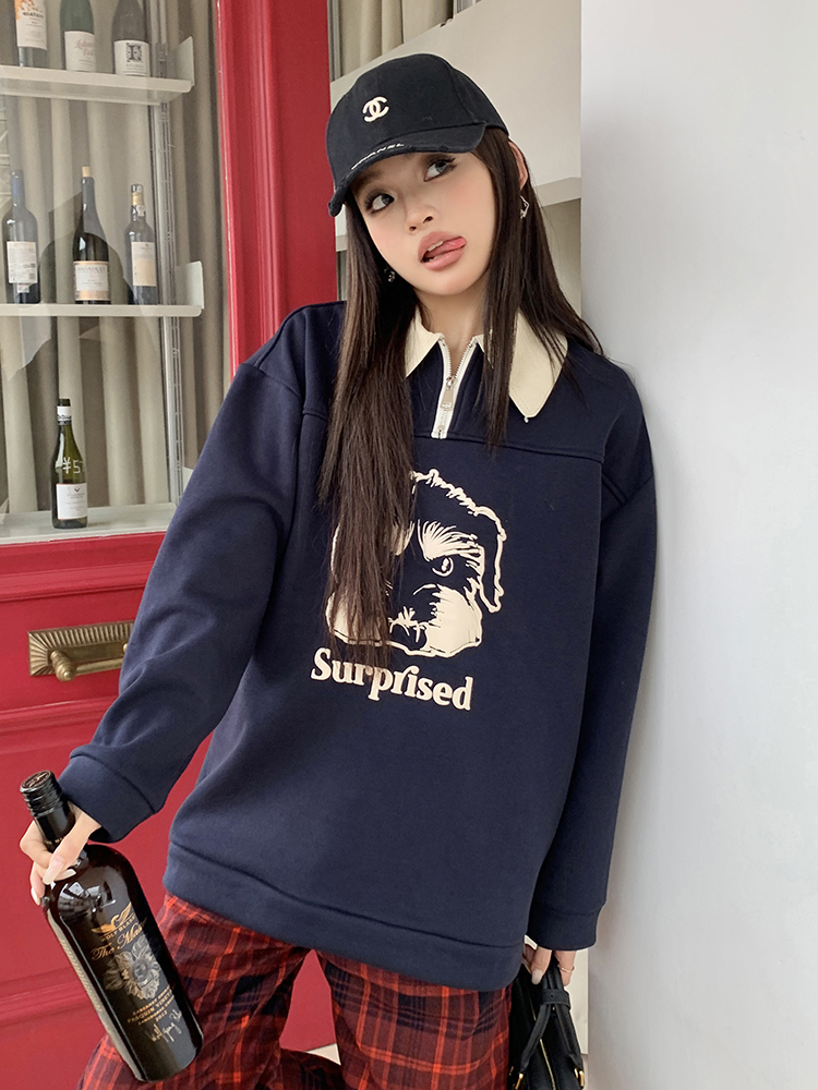Loose mixed colors hoodie long sleeve tops for women