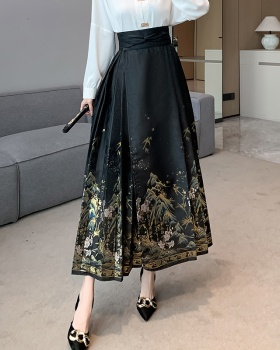 High waist black autumn and winter pleated thick skirt