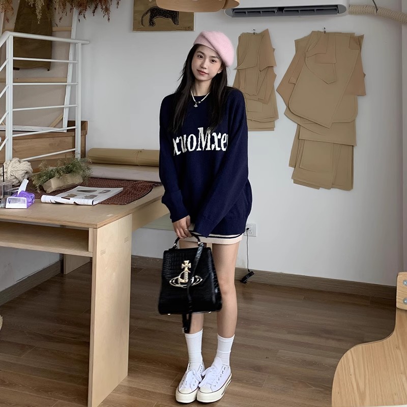 College style round neck all-match loose sweater