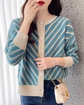 Korean style loose cardigan round neck tops for women