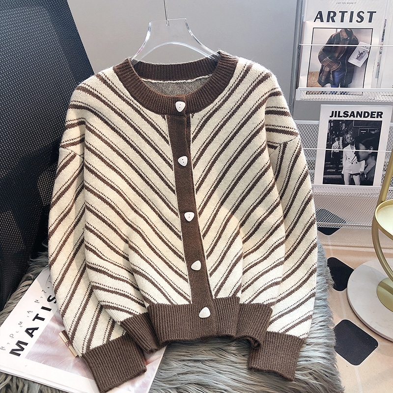 Korean style loose cardigan round neck tops for women