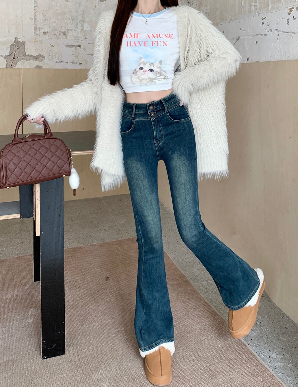 Winter thermal jeans Korean style long pants for women