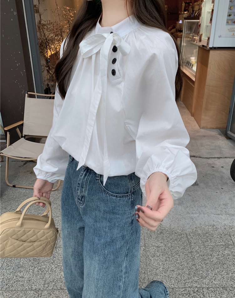 Korean style temperament retro long sleeve oblique buckle shirt