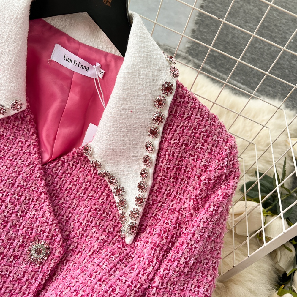 Chanelstyle ladies tops coarse flower woolen coat