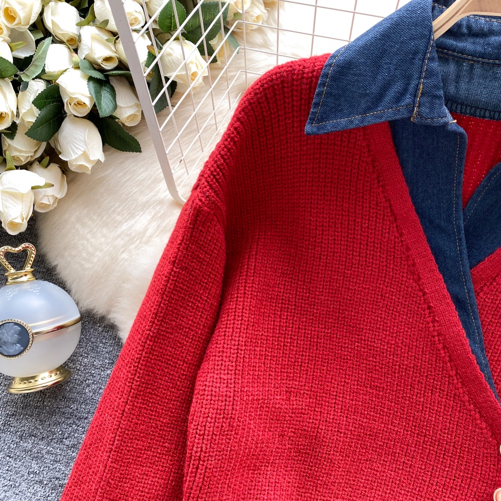 Denim knitted tops autumn and winter unique sweater