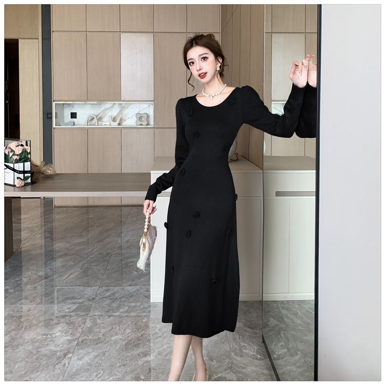 Slim minimalist France style autumn and winter dress for women