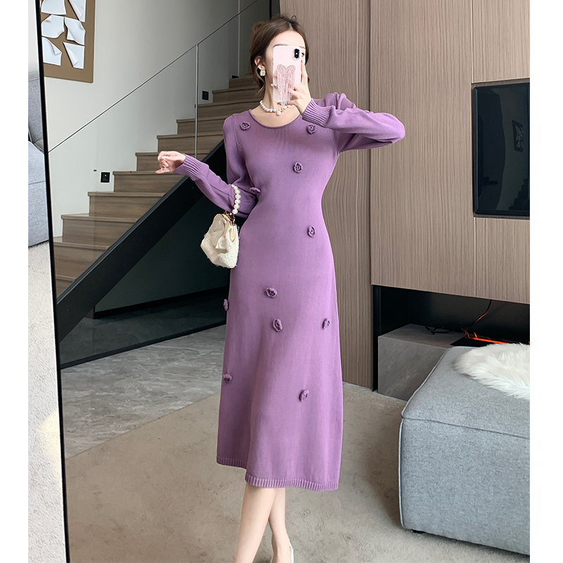 Slim minimalist France style autumn and winter dress for women