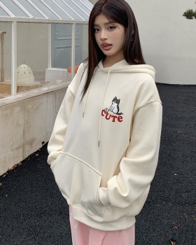 Plus velvet Casual printing shirts hooded kitty loose tops